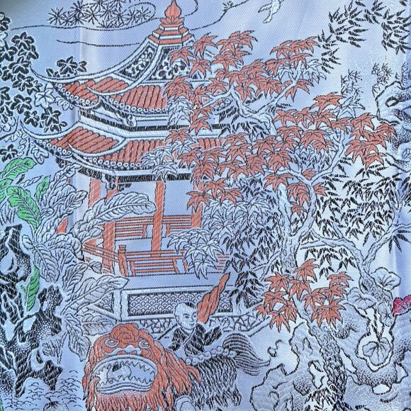 Mid-Century Vintage Brocaded Flowers Chinese Silk Tapestry Tablecloth 75" x 55" - Picture 8 of 16